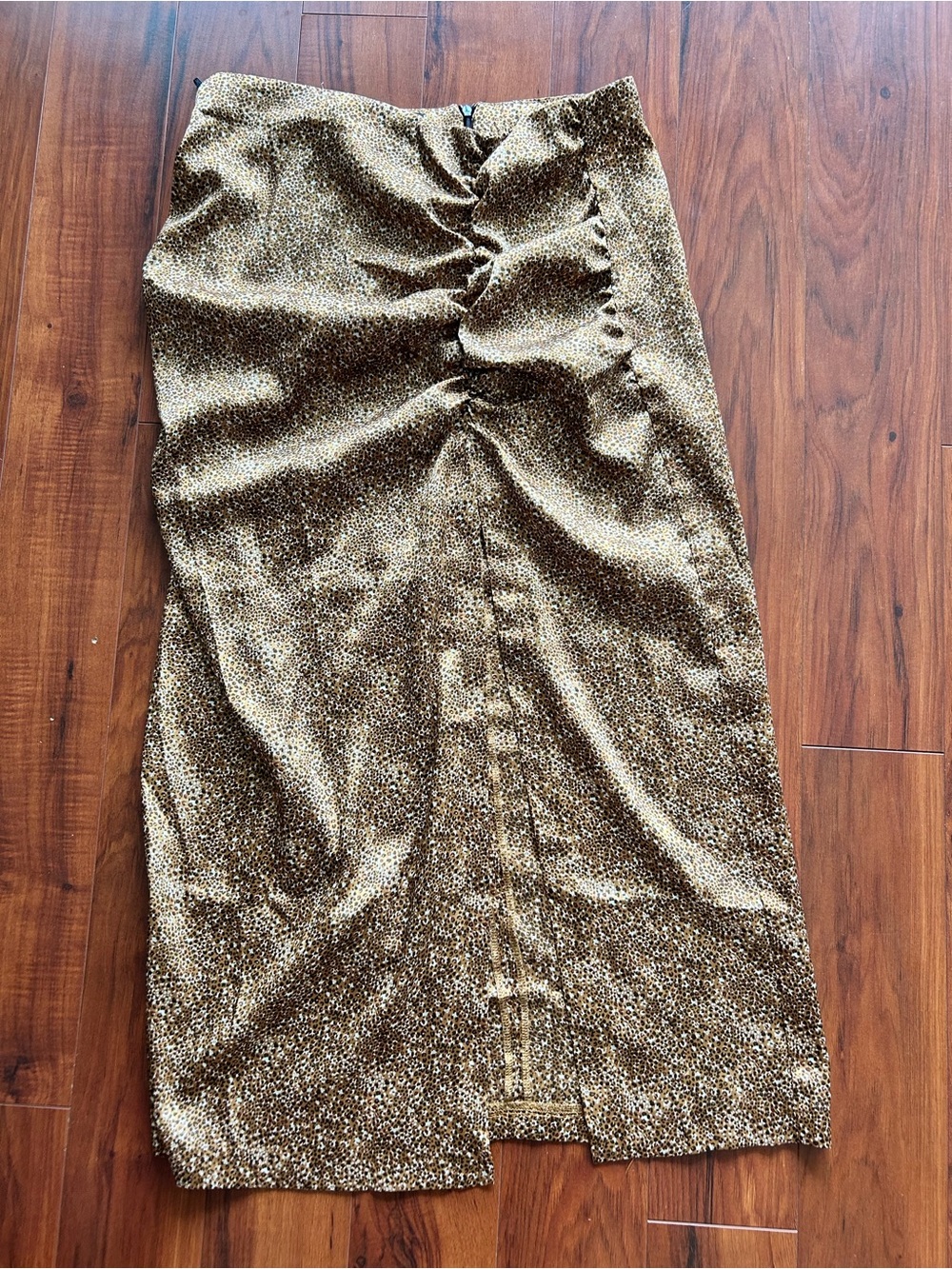 Zara Metallic Gold Ruched Midi Skirt